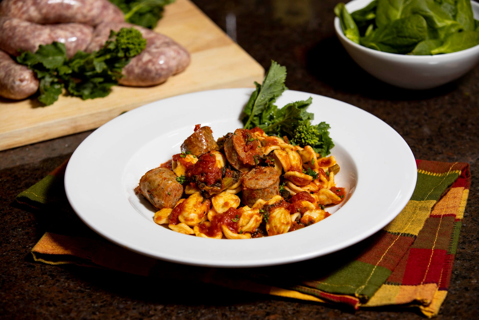 Sausage & Rapini Sauce on a plate