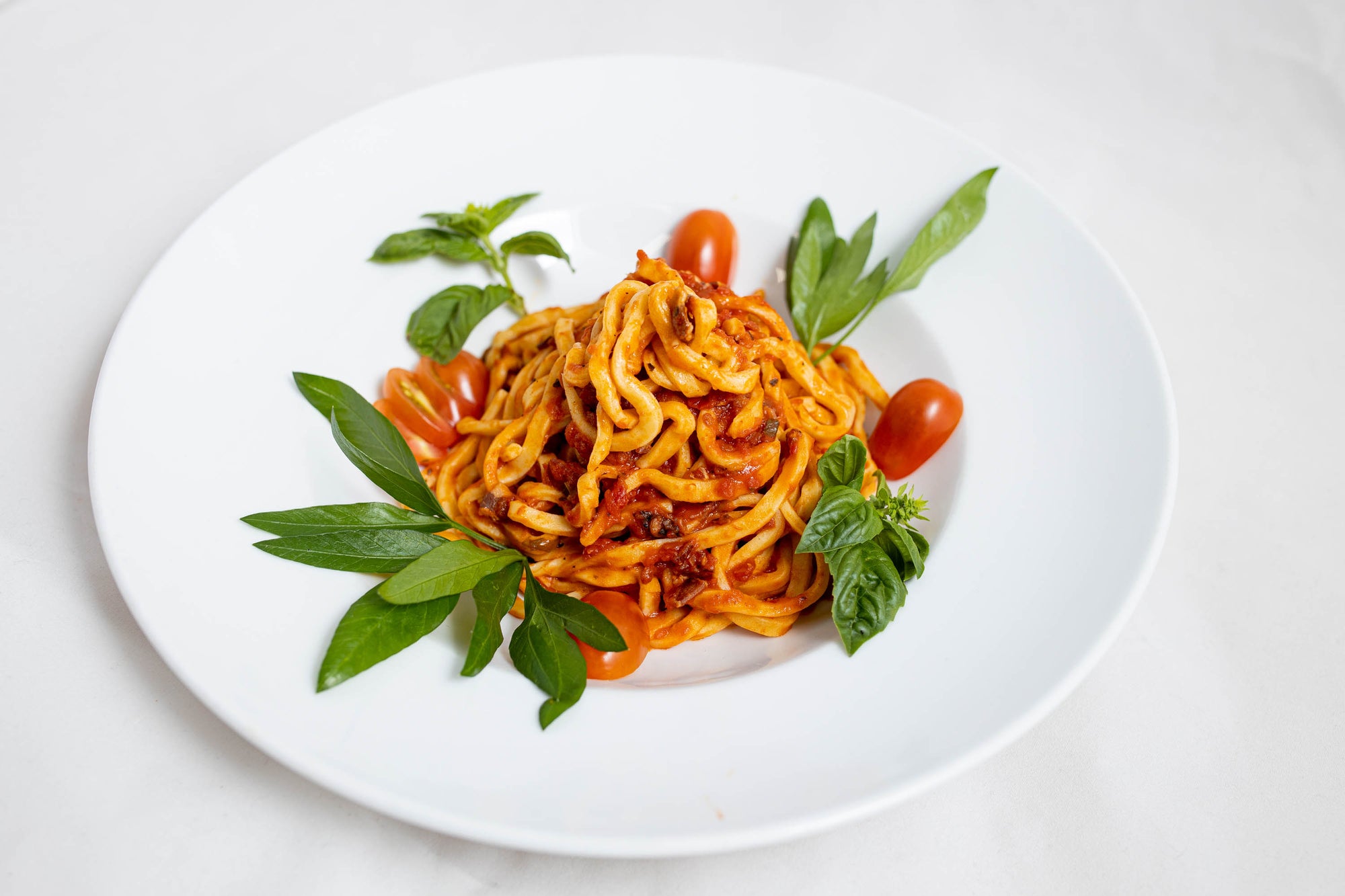 Pasta with Amatriciana Sauce on a plate