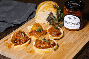 Peperonata on top of slices of bread